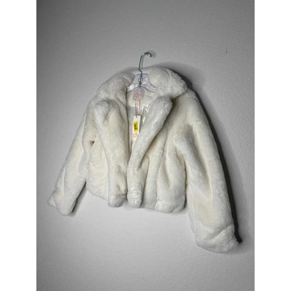 GB Girls Gianni Bini Ivory Faux Fur Cropped Jacket Size‎ M 8/10 Formal Dance NWT